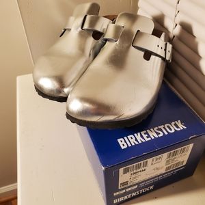 birkenstock boston metallic silver